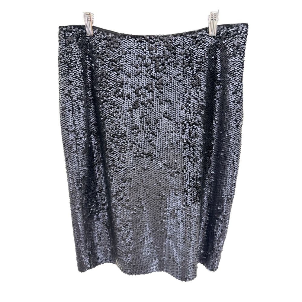 Ann Taylor Gunmetal Sequin Pencil Skirt L Holiday Glam Mermaidcore Party New